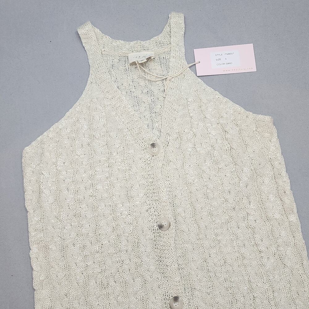 143 Story By Line Up Cream Cable Knit Button Front Sweater Vest Size S NWT